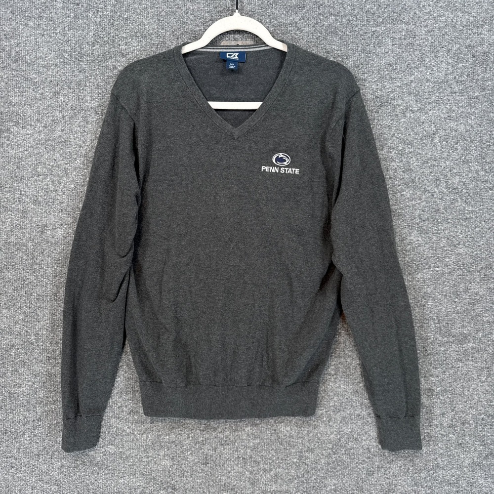 Penn State Nittany Lions Sweater Mens Small Gray Cutter & Buck Vneck Pullover